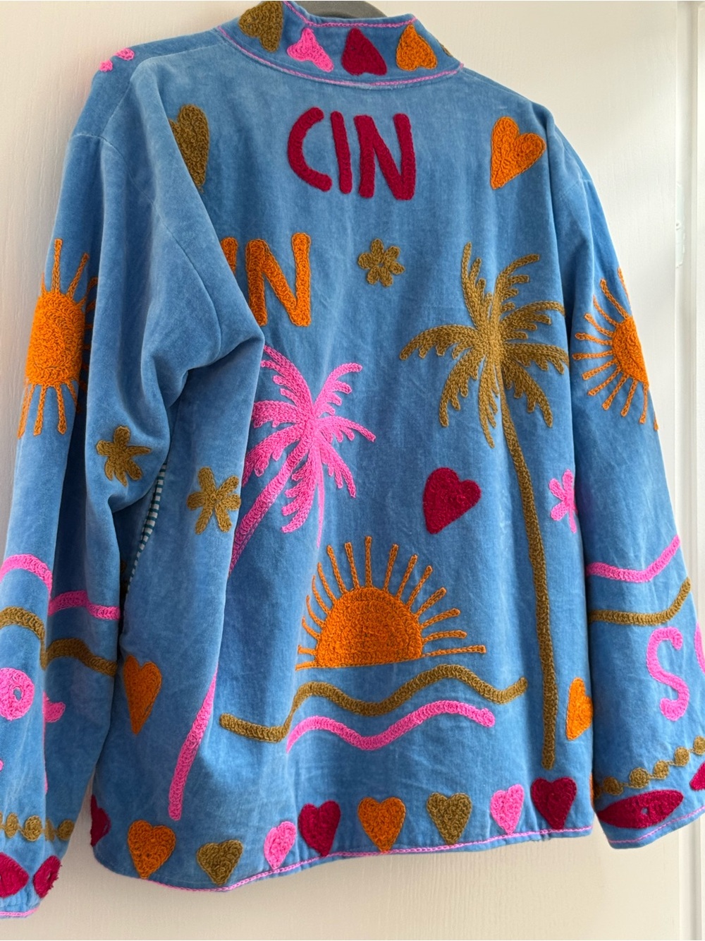 Embroidered Jacket with Colorful Tropical Motifs